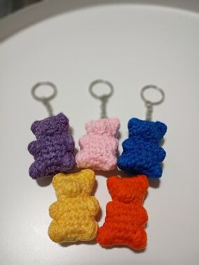 4pc Crocheted Gummy Bear Keychain Set - Purple, Pink, Blue, Yellow, Orange